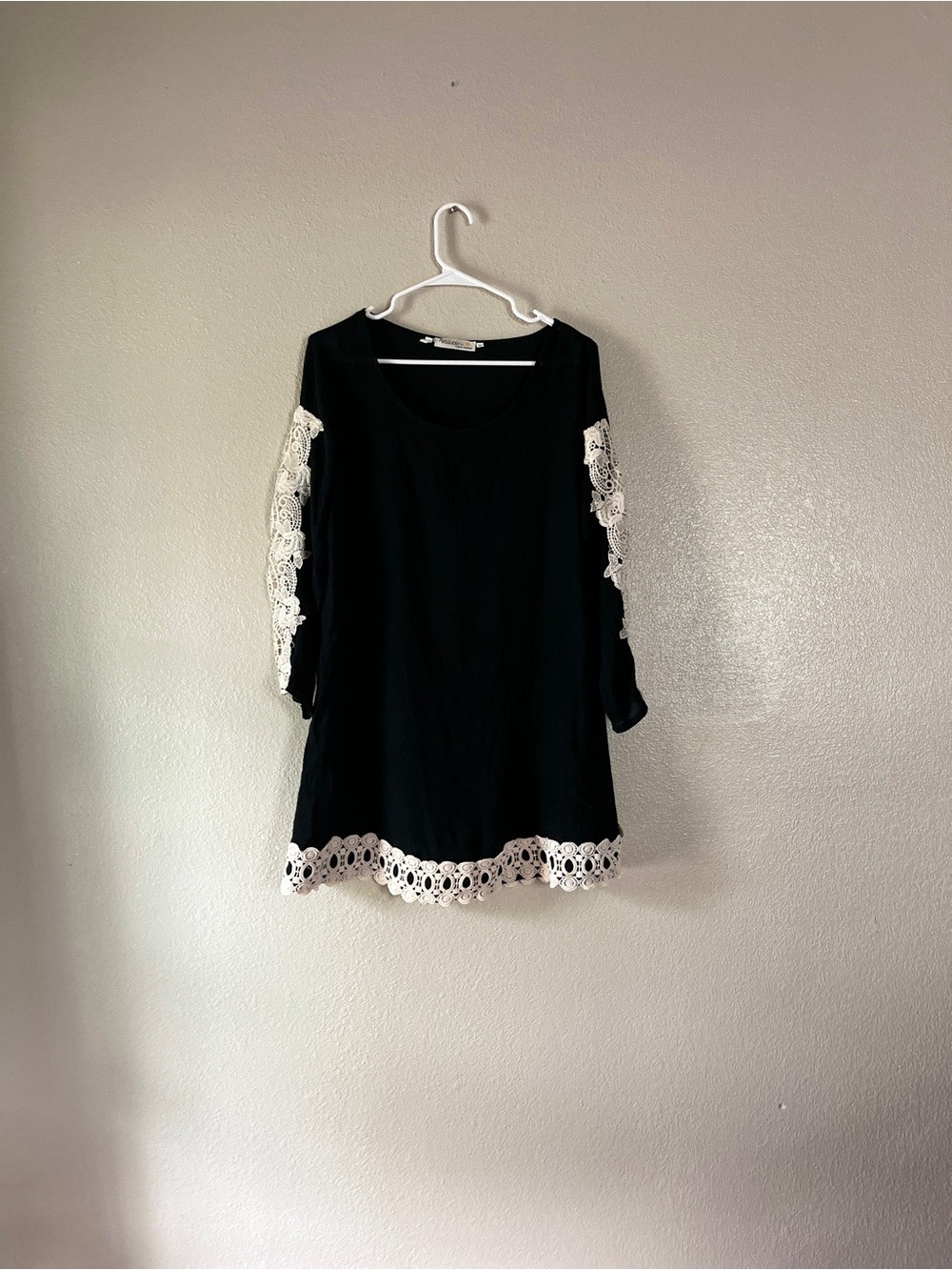 Available by angela fashion with Ivory Crochet Trim - Women's Tunic Dress black - Picture 2 of 7